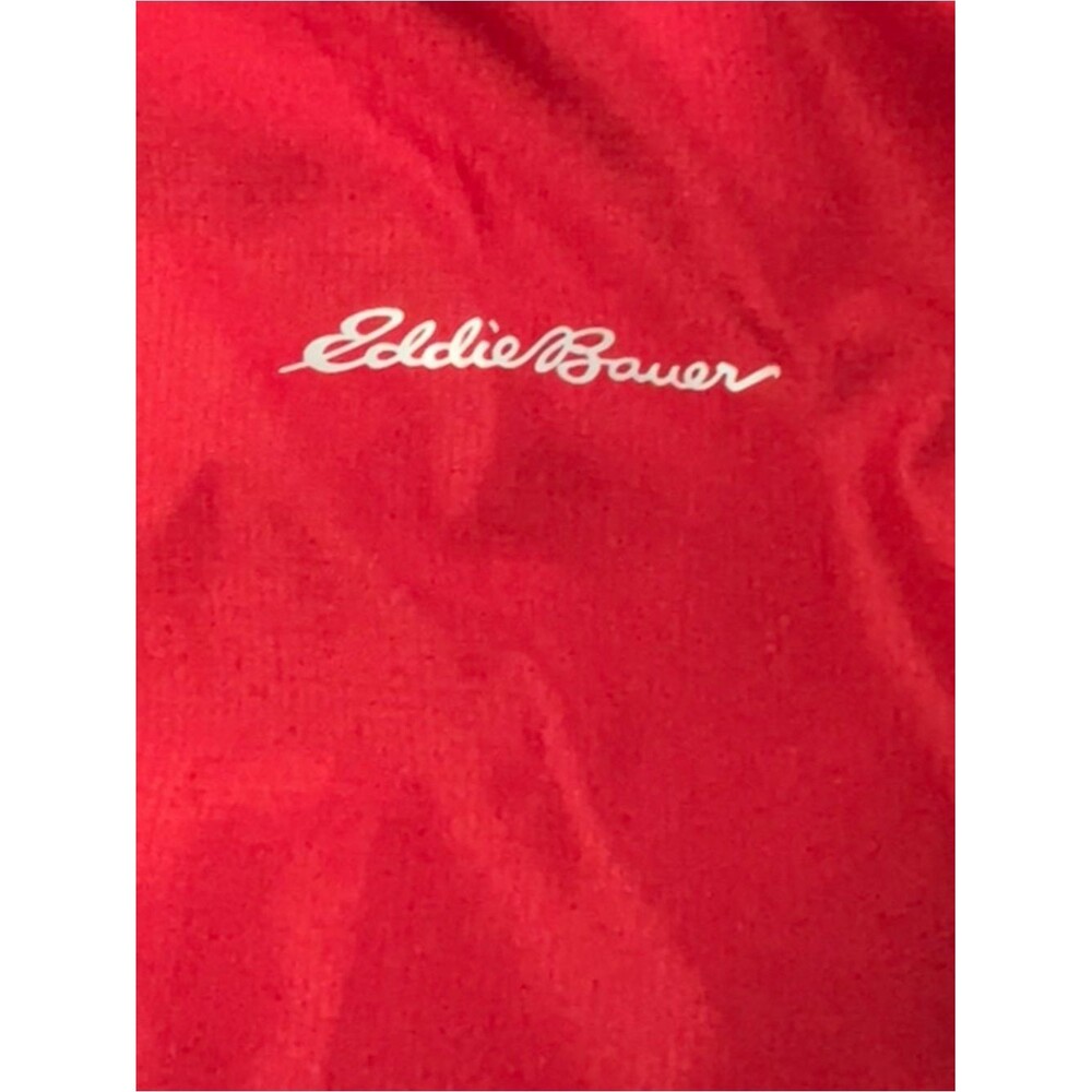 Boys Eddie Bauer Windbreaker Red Grey Spring Rain Hooded Jacket Size 14/16